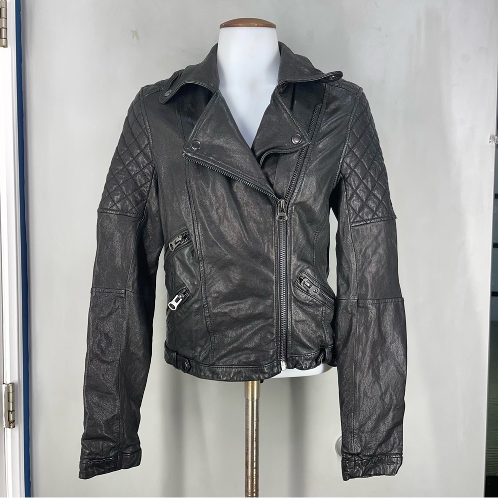 Rare Zara Black Lamb Leather Biker Moto Jacket size Medium